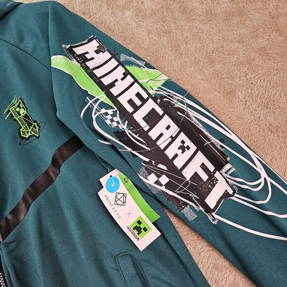 NWT Point Zero x Minecraft Hoodie Green Long Sleeve Full Zip Sweatshirt Men's M - Picture 6 of 13